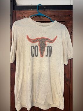 Graphic Longhorn Tee in Heathered Cream with Orange Accents